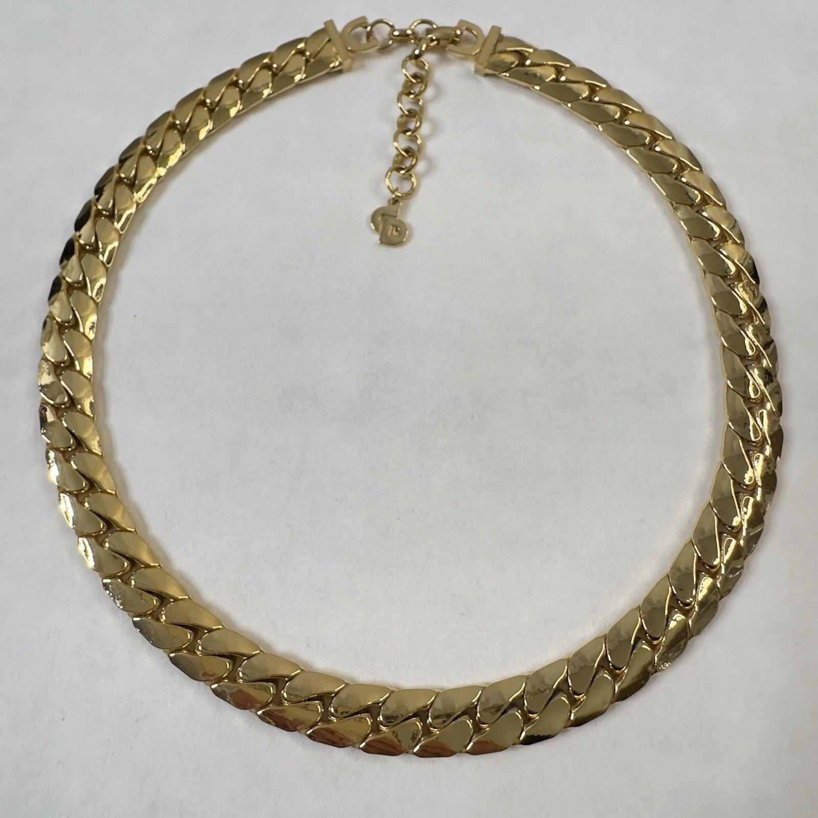 Vintage Christian Dior Chunky Curb Link Necklace Gold Tone Adjustable 16-18 229$